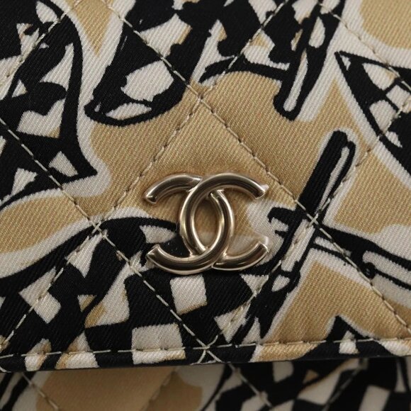 CHANEL Matelasse Checkered Flag Chain Shoulder Bag Nylon Beige CC Auth 125975M - Picture 11 of 16